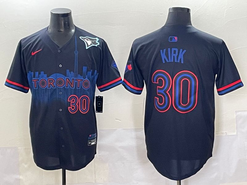 Men 2025 Toronto Blue Jays 30 Kirk Black Joint Name Nike MLB Jersey style 3